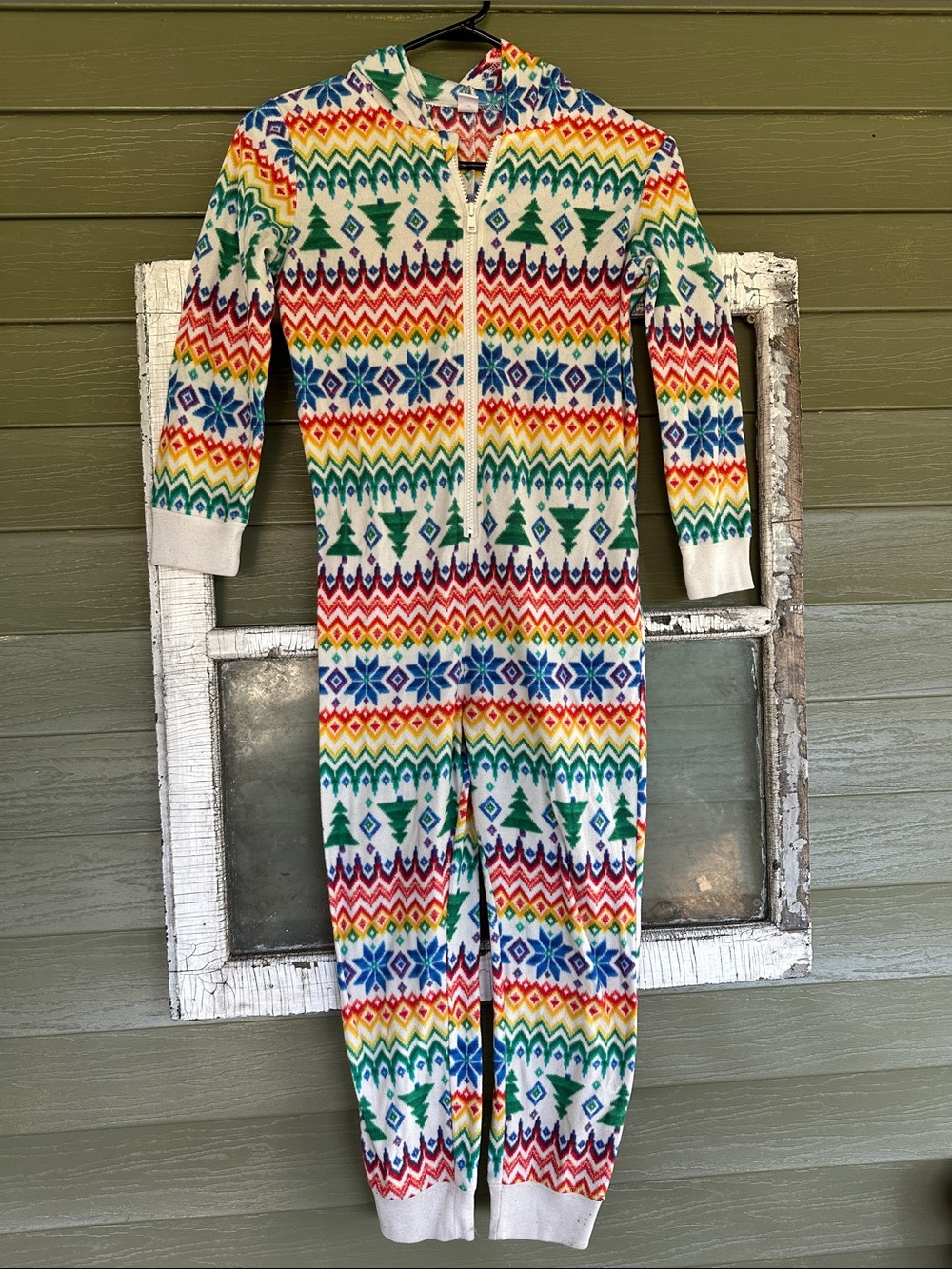 Old Navy Multicolor Fair Isle Hooded Kids One-Piece Footie